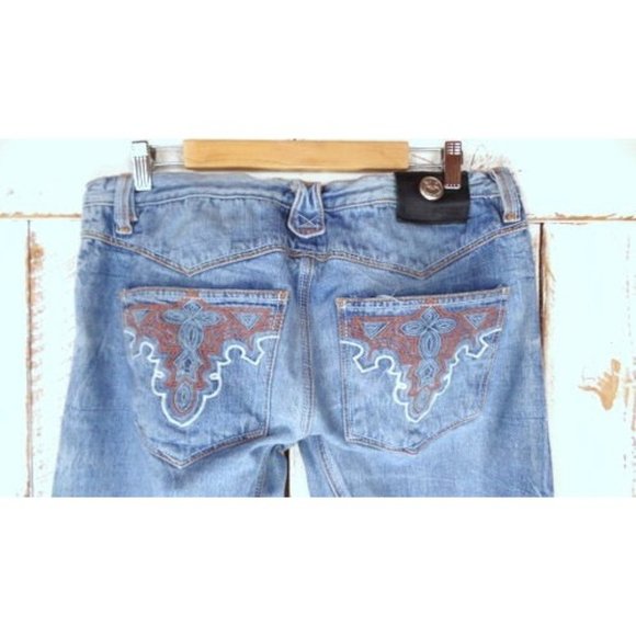 Light blue bleached and faded boot cut denim embroidered jeans - Picture 8 of 10